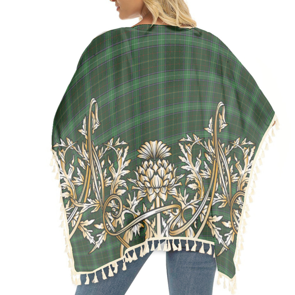 ScotsTee Shop Scottish Walsh Tartan Scotland Royal Golden Thistle Square Fringed Shawl