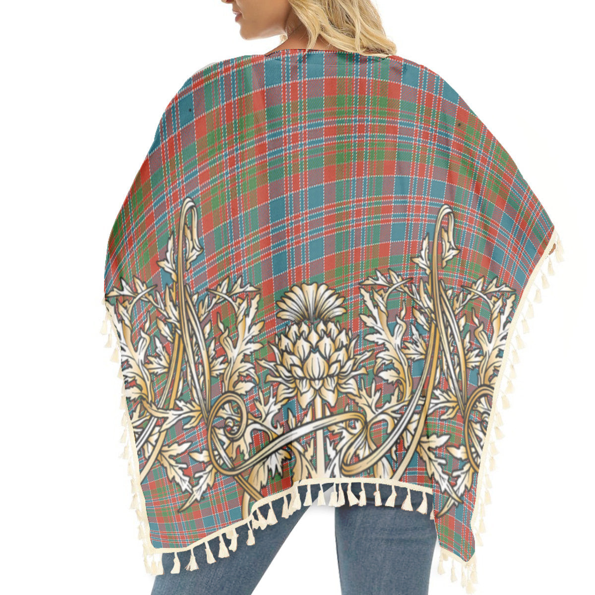 ScotsTee Shop Scottish MacDonald of Boisdale Ancient Tartan Scotland Royal Golden Thistle Square Fringed Shawl