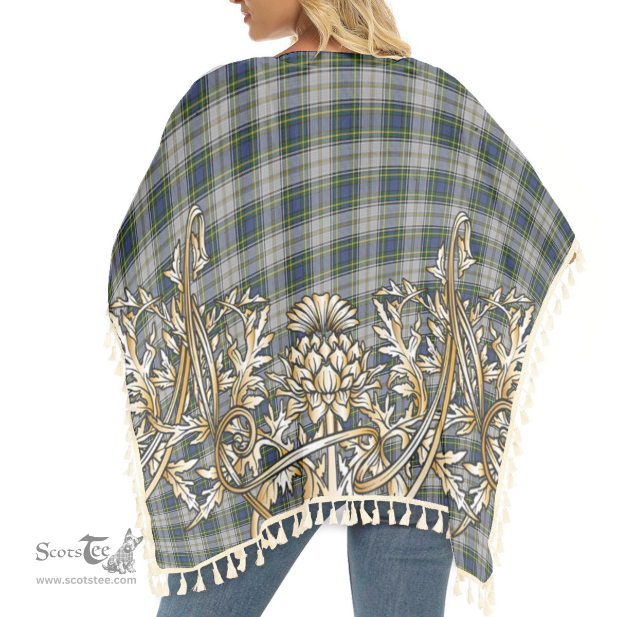 ScotsTee Shop Scottish Gordon Dress 4 Tartan Scotland Royal Golden Thistle Square Fringed Shawl