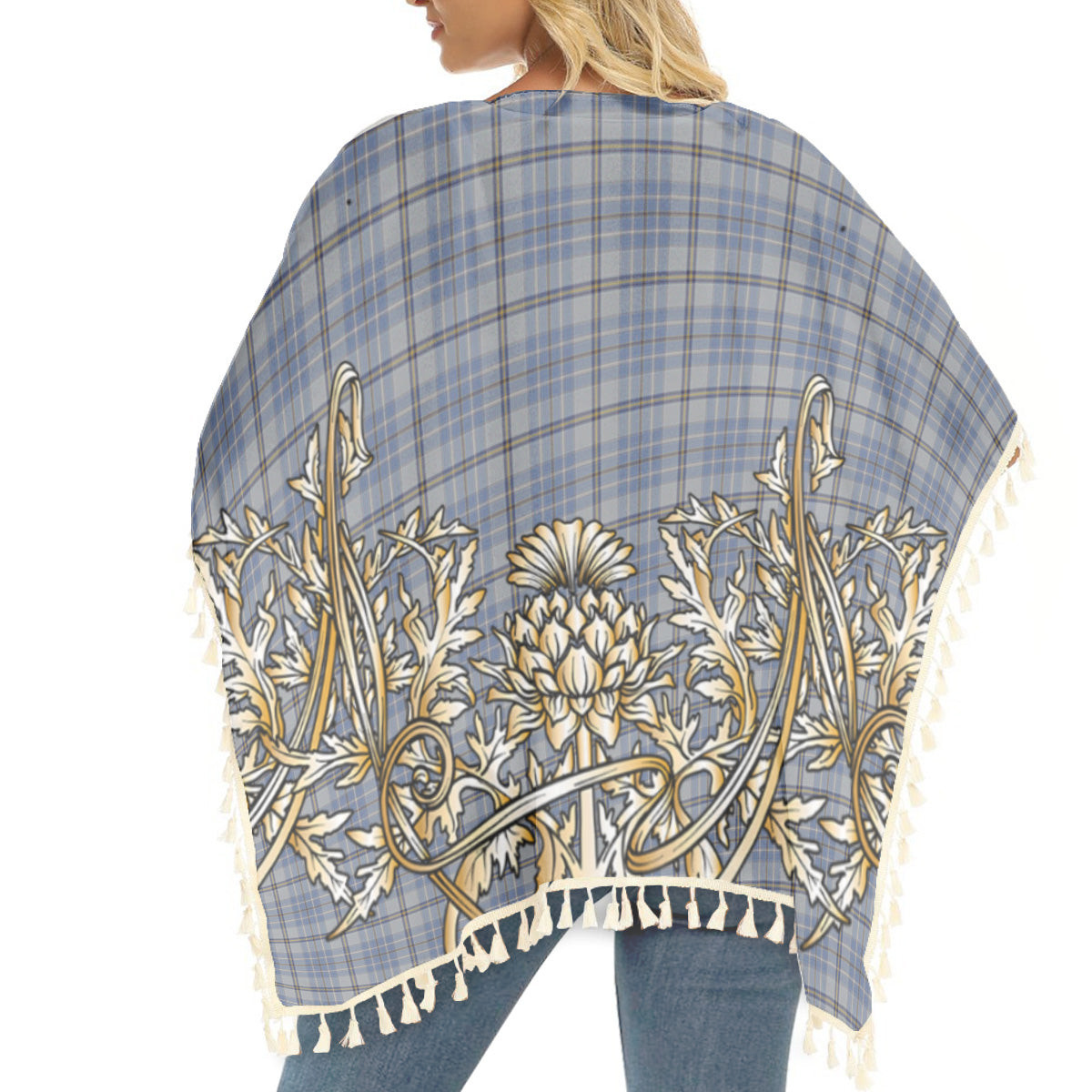 ScotsTee Shop Scottish Tweedie Tartan Scotland Royal Golden Thistle Square Fringed Shawl