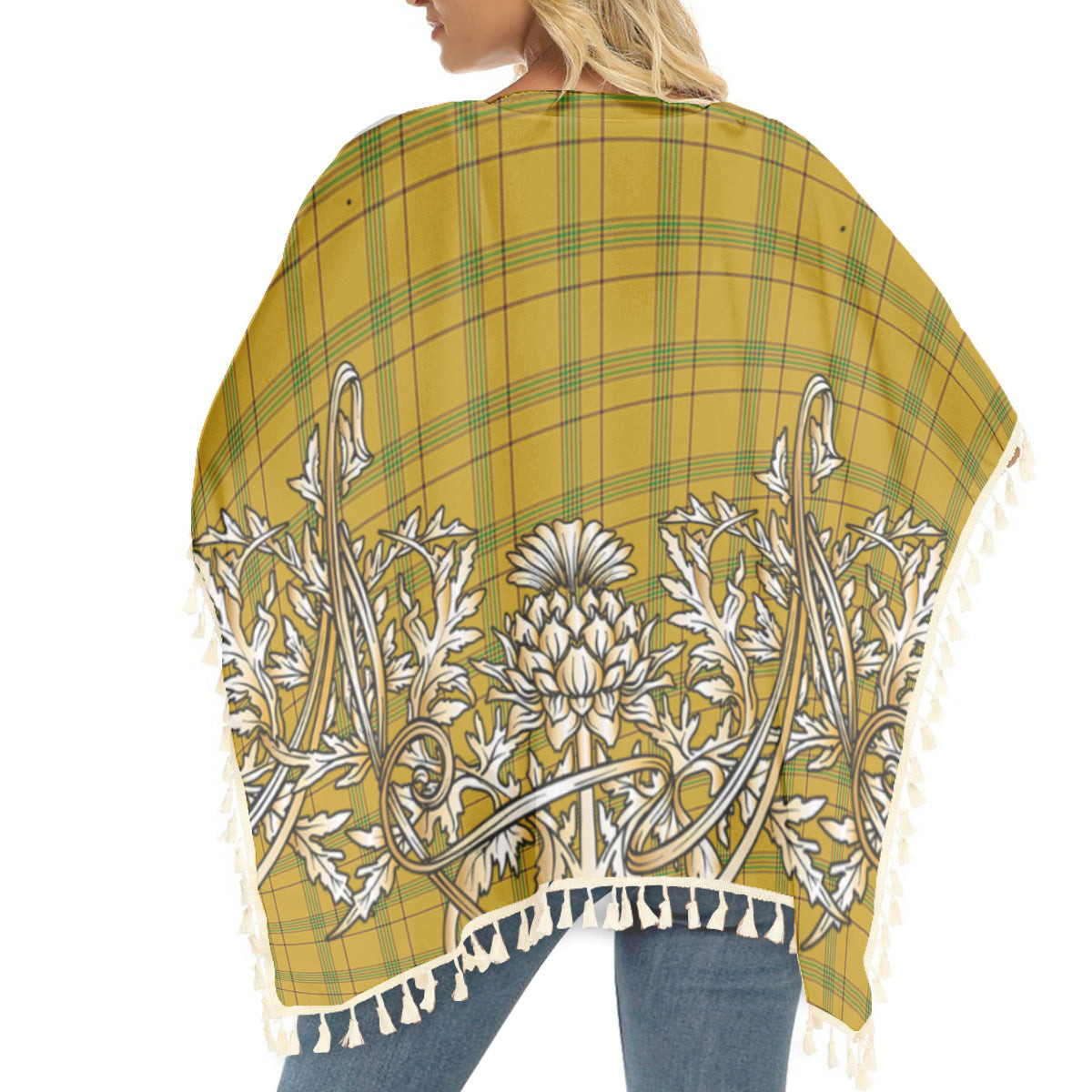 ScotsTee Shop Scottish Houston Tartan Scotland Royal Golden Thistle Square Fringed Shawl