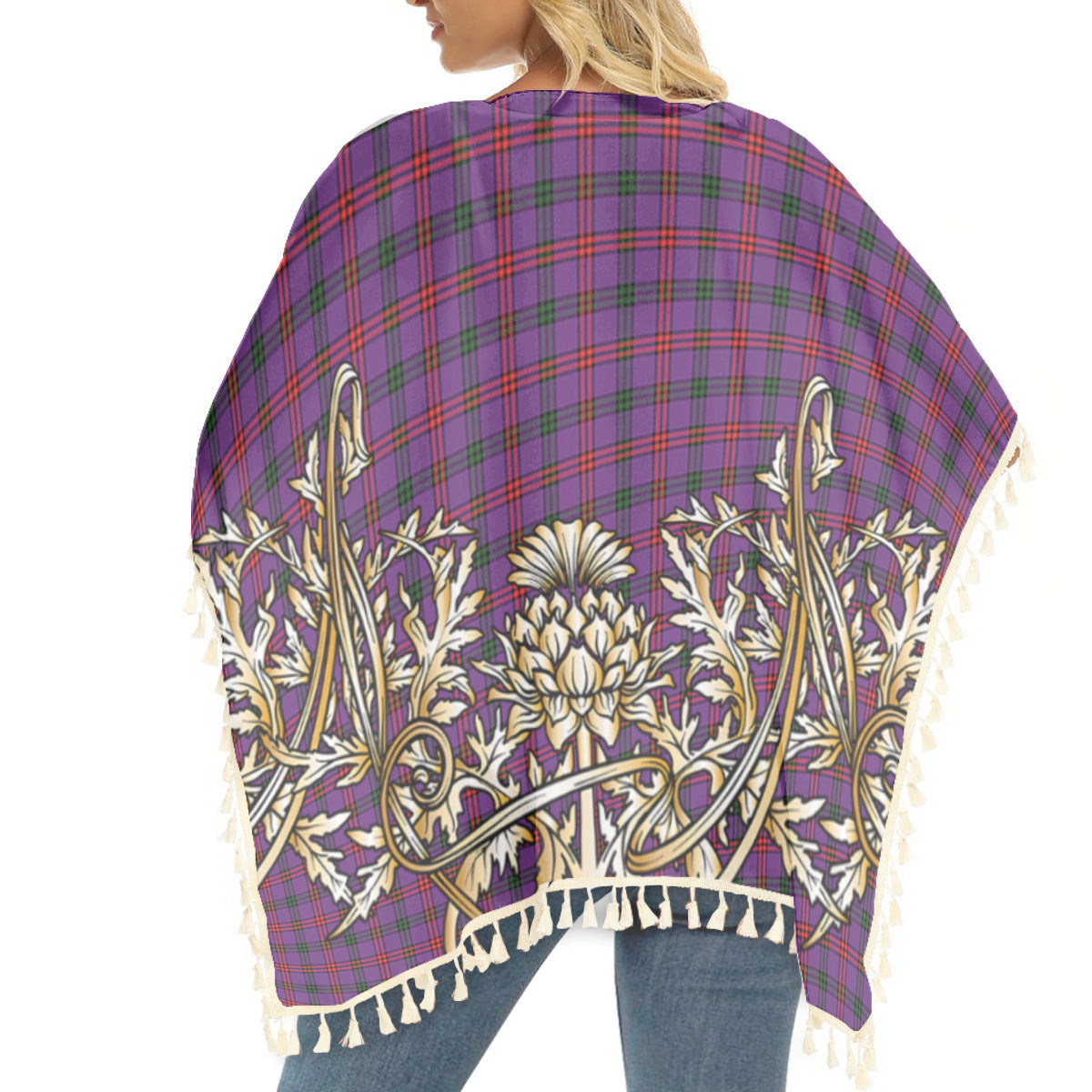 ScotsTee Shop Scottish Montgomery Modern Tartan Scotland Royal Golden Thistle Square Fringed Shawl