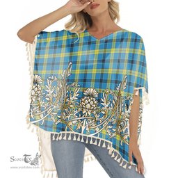 ScotsTee Shop Scottish Laing Modern Tartan Scotland Royal Golden Thistle Square Fringed Shawl
