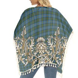ScotsTee Shop Scottish MacLeod Green Tartan Scotland Royal Golden Thistle Square Fringed Shawl