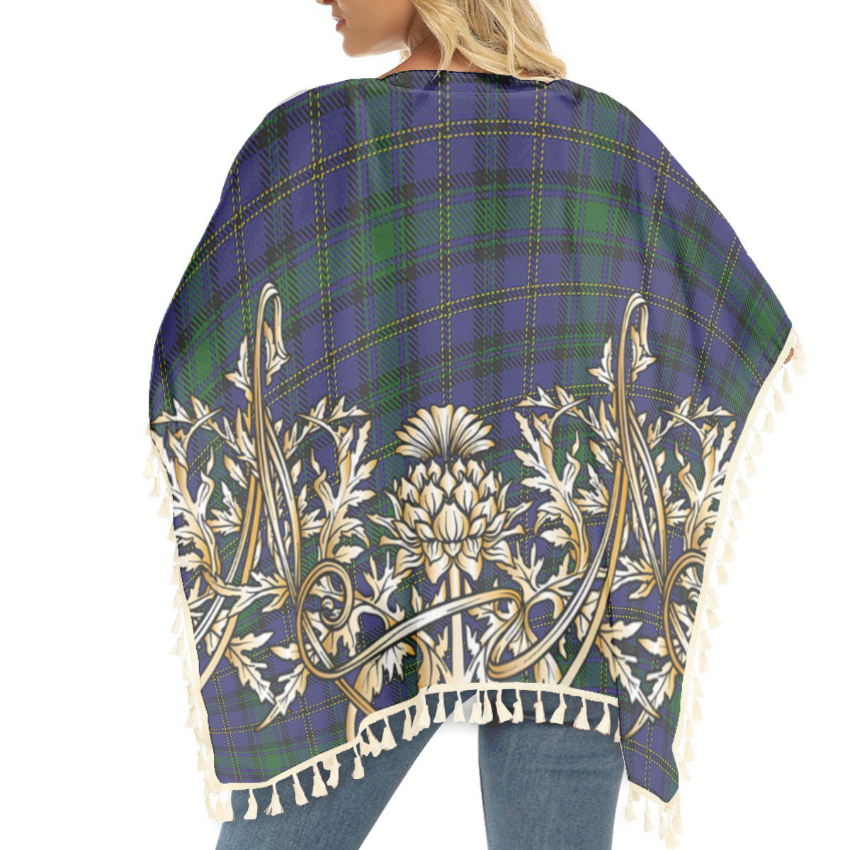 ScotsTee Shop Scottish Weir Modern Tartan Scotland Royal Golden Thistle Square Fringed Shawl