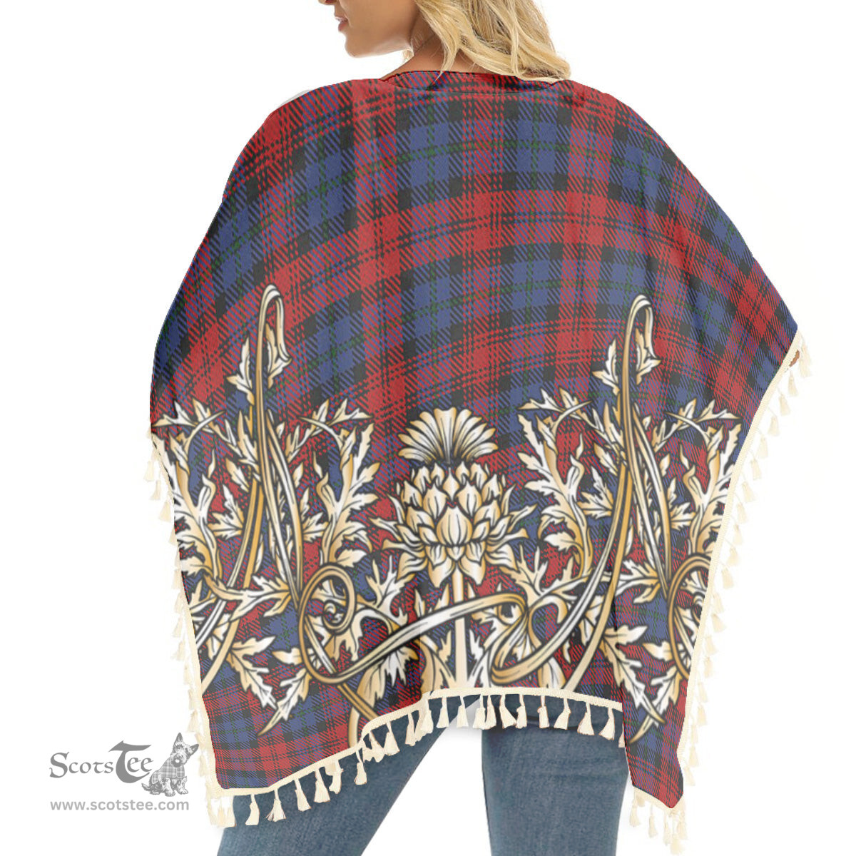 ScotsTee Shop Scottish MacLachlan Modern Tartan Scotland Royal Golden Thistle Square Fringed Shawl
