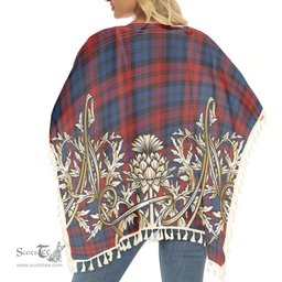 ScotsTee Shop Scottish MacLachlan Modern Tartan Scotland Royal Golden Thistle Square Fringed Shawl