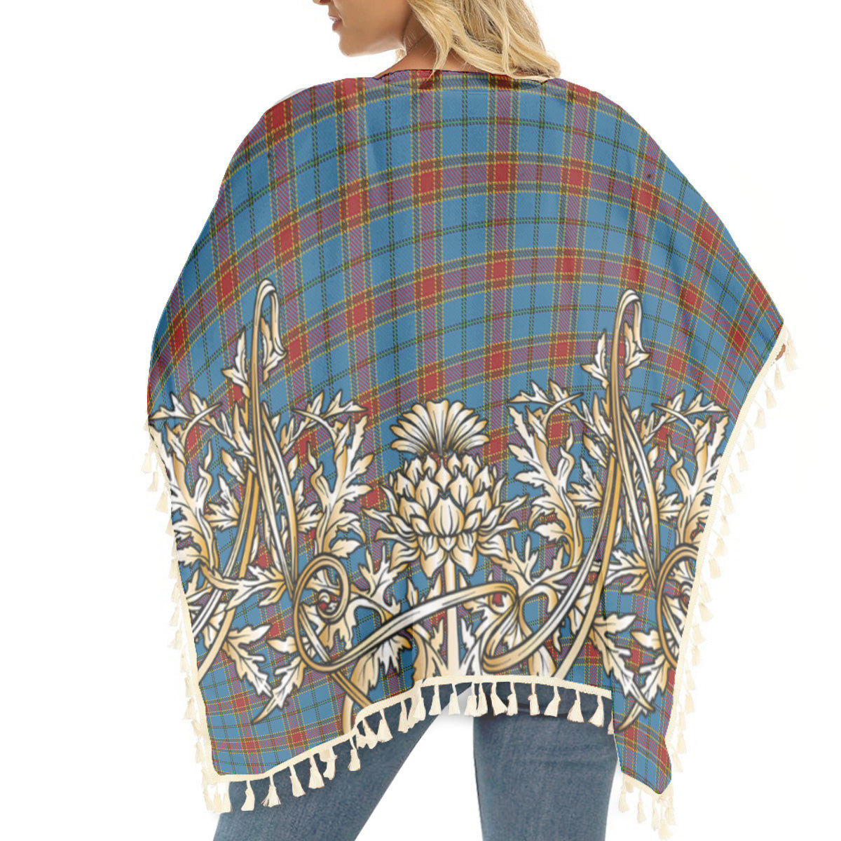 ScotsTee Shop Scottish Traill Tartan Scotland Royal Golden Thistle Square Fringed Shawl