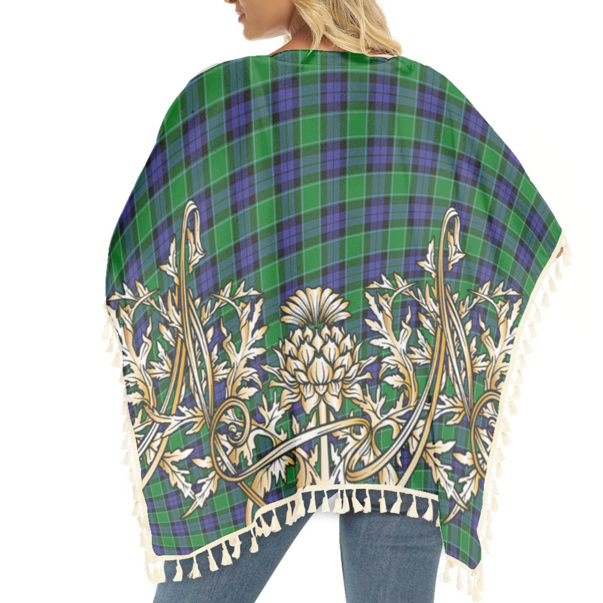 ScotsTee Shop Scottish Graham of Menteith Modern Tartan Scotland Royal Golden Thistle Square Fringed Shawl