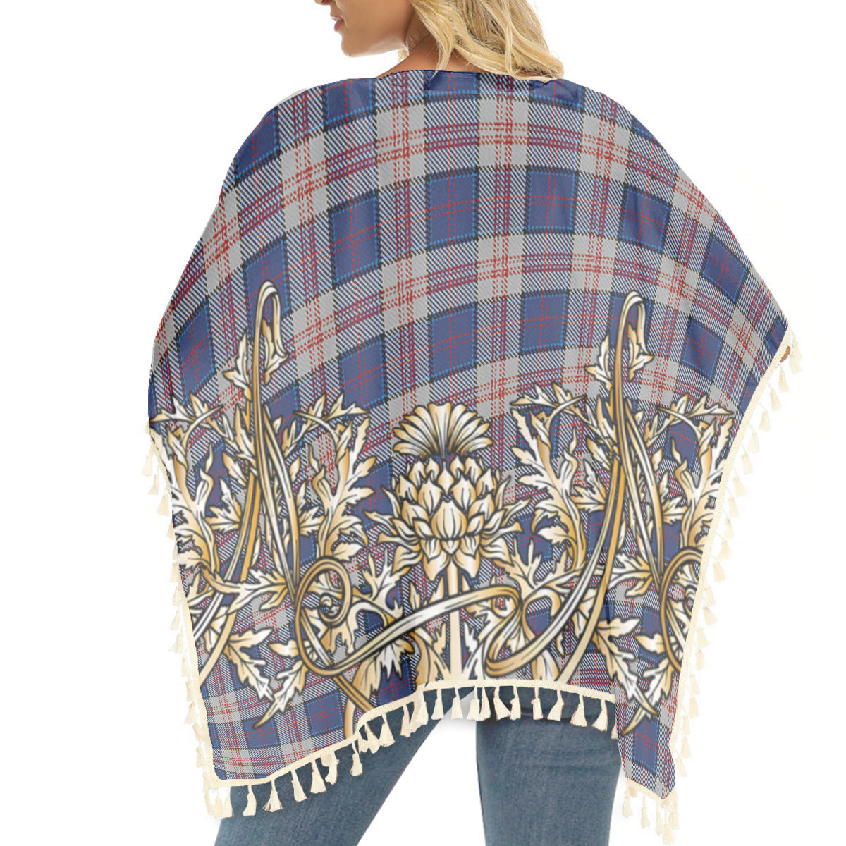 ScotsTee Shop Scottish Stewart of Appin Hunting Dress Tartan Scotland Royal Golden Thistle Square Fringed Shawl