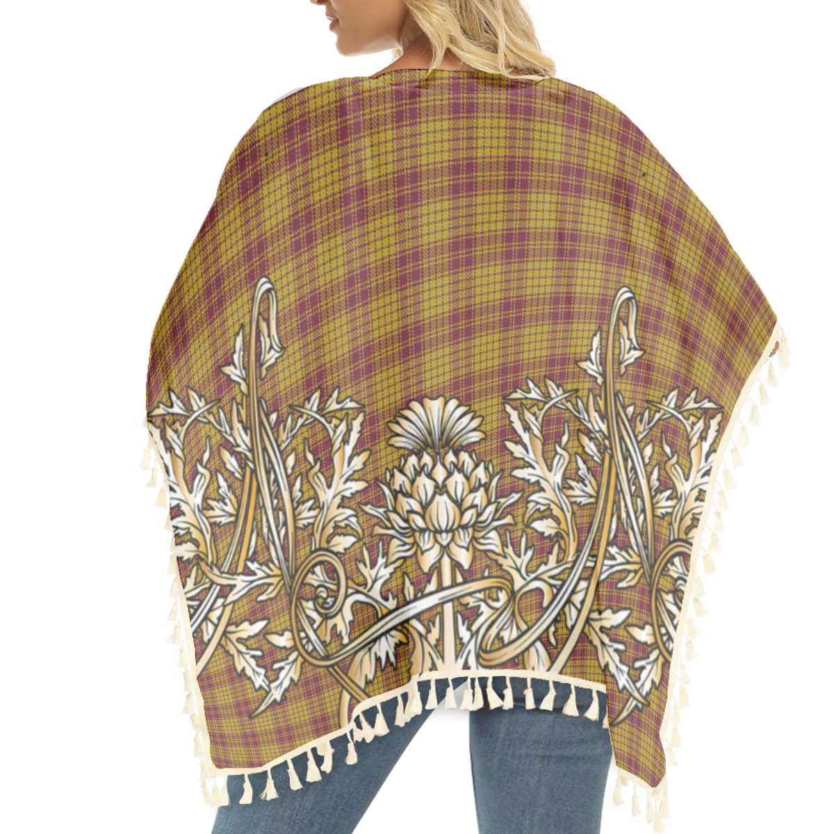 ScotsTee Shop Scottish MacMillan Dress Tartan Scotland Royal Golden Thistle Square Fringed Shawl