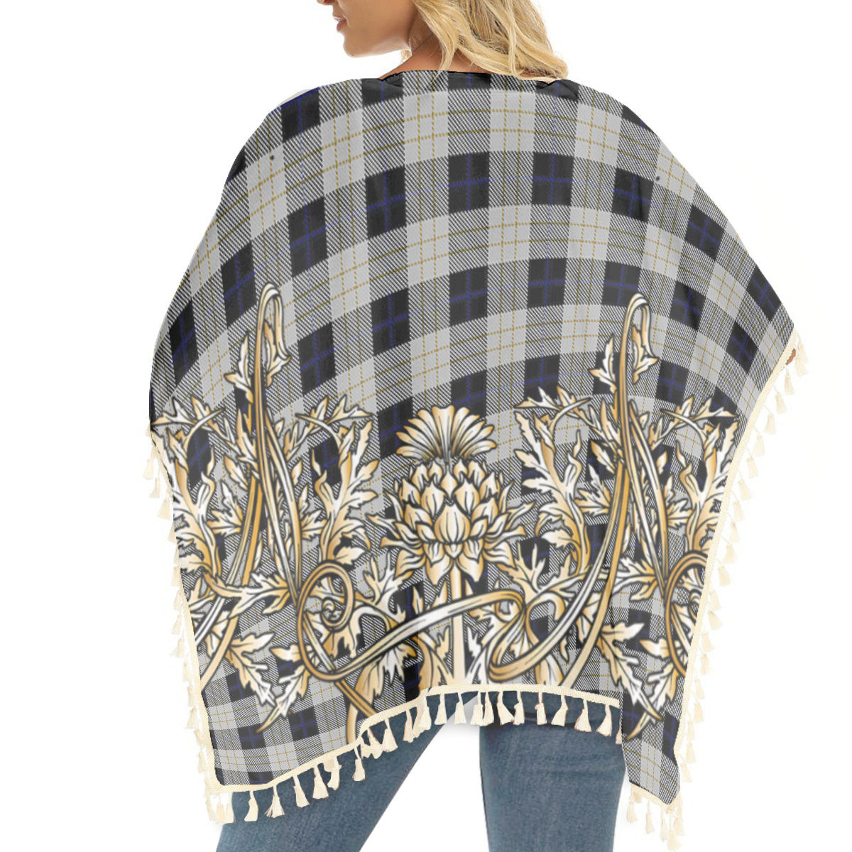 ScotsTee Shop Scottish Kennison Tartan Scotland Royal Golden Thistle Square Fringed Shawl