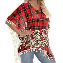 ScotsTee Shop Scottish Wallace Hunting Red Tartan Scotland Royal Golden Thistle Square Fringed Shawl