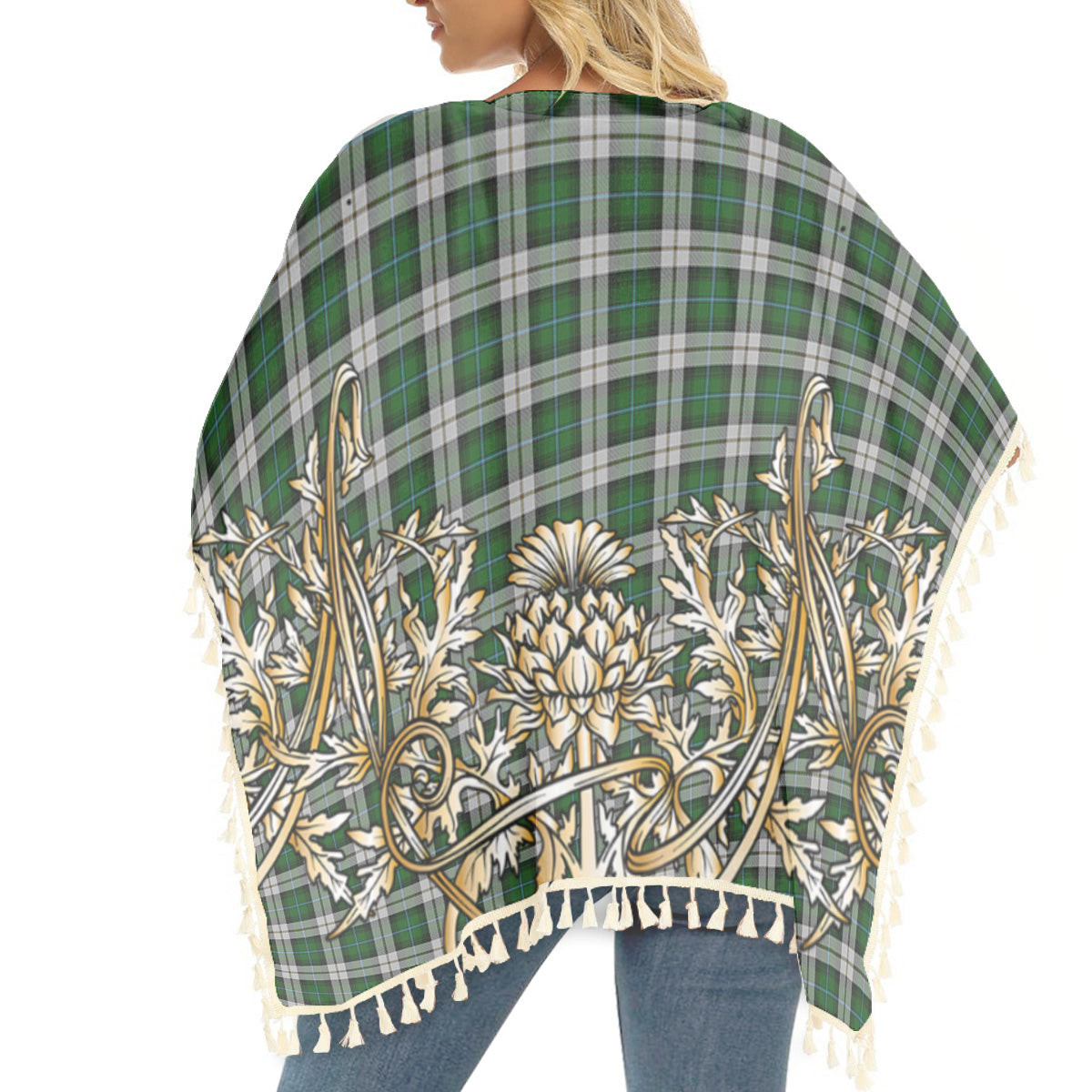 ScotsTee Shop Scottish McCandlish Arisaid Green Tartan Scotland Royal Golden Thistle Square Fringed Shawl