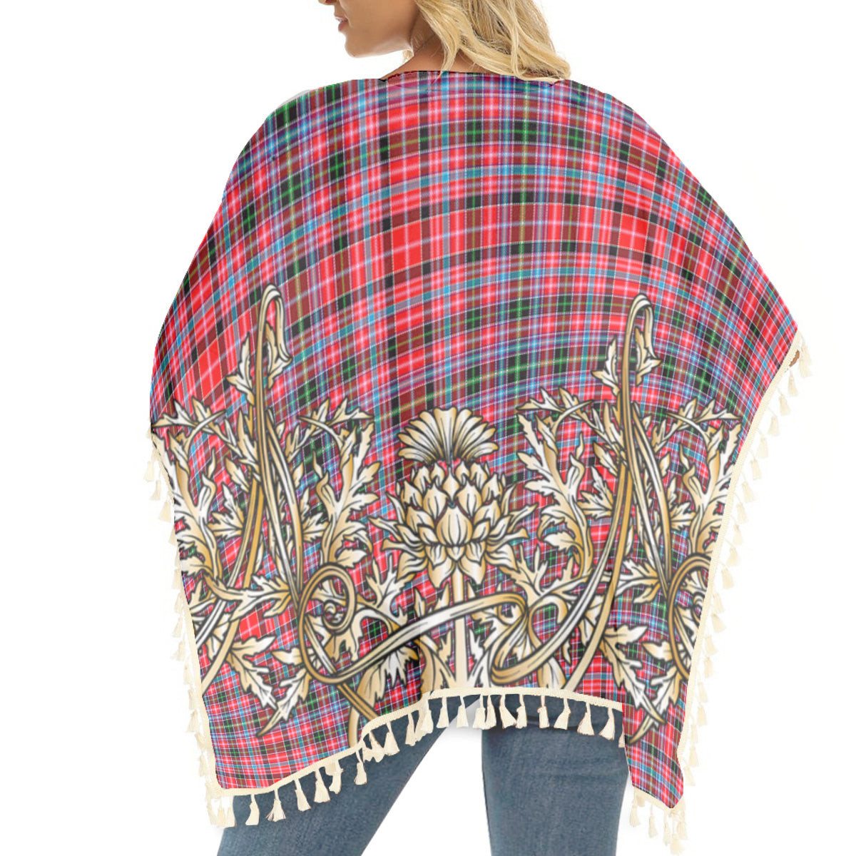 ScotsTee Shop Scottish Straiton Tartan Scotland Royal Golden Thistle Square Fringed Shawl