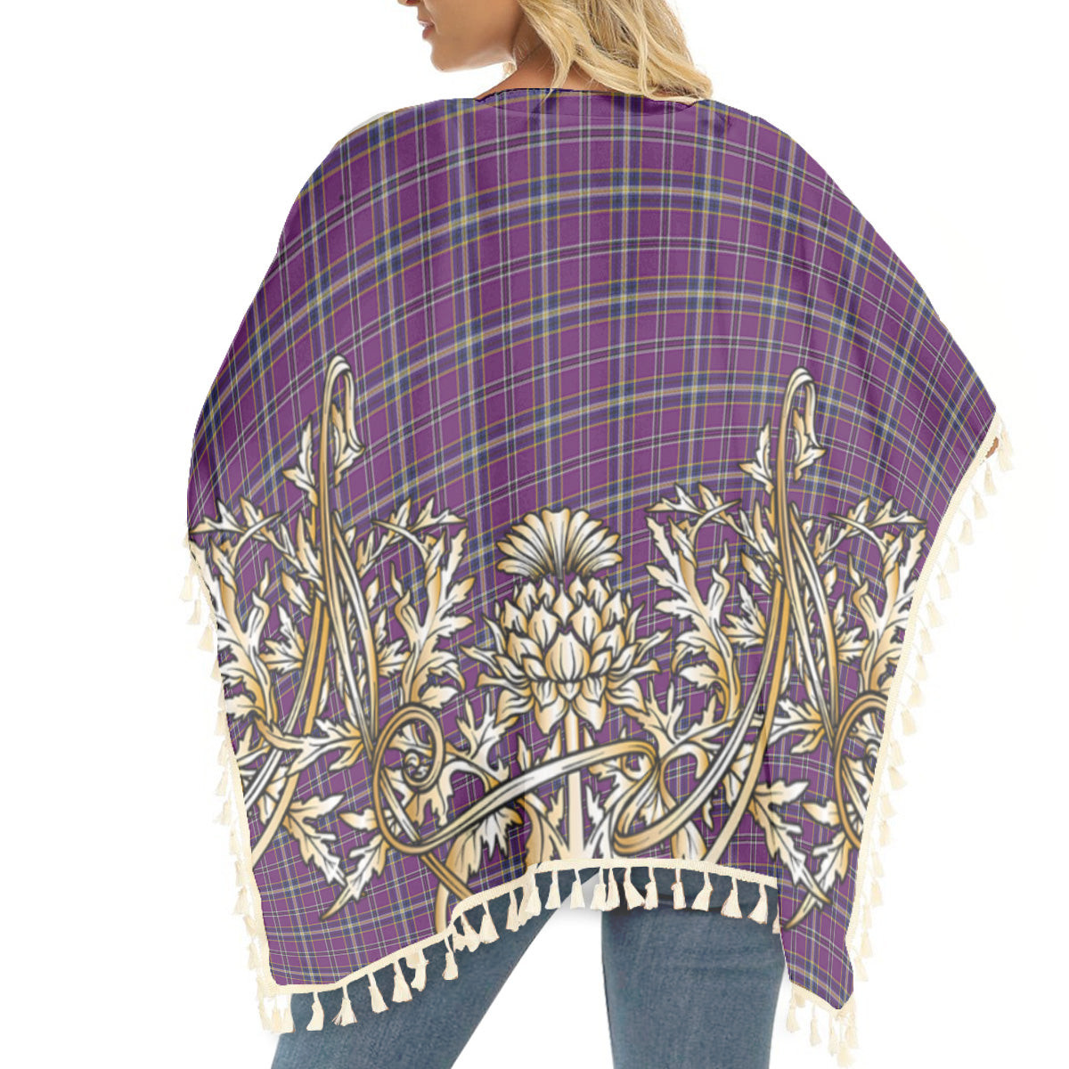 ScotsTee Shop Scottish O'Riagain Tartan Scotland Royal Golden Thistle Square Fringed Shawl