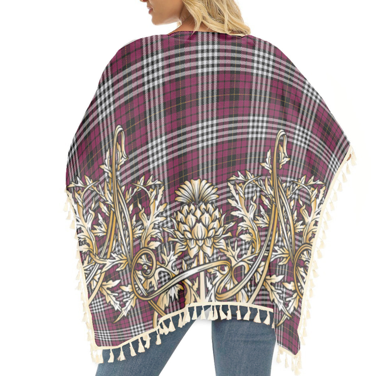 ScotsTee Shop Scottish Little of Morton Rigg Modern Tartan Scotland Royal Golden Thistle Square Fringed Shawl