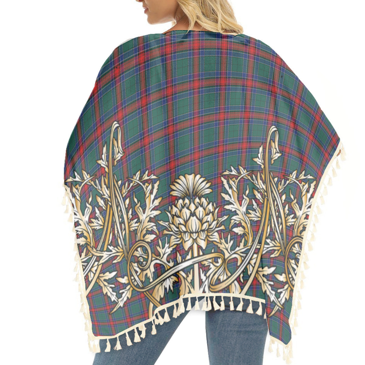 ScotsTee Shop Scottish Jardine Dress Modern Tartan Scotland Royal Golden Thistle Square Fringed Shawl