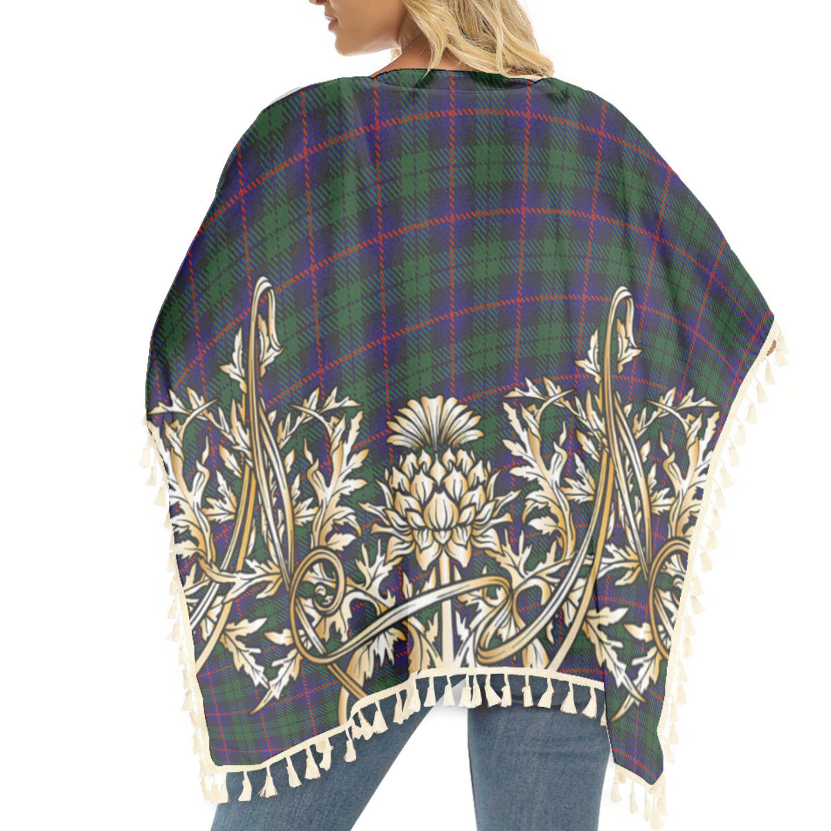 ScotsTee Shop Scottish Urquhart Tartan Scotland Royal Golden Thistle Square Fringed Shawl