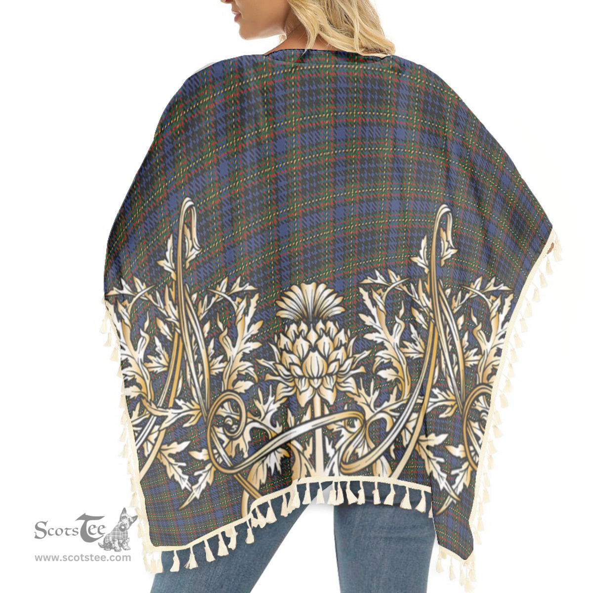 ScotsTee Shop Scottish MacClellan Tartan Scotland Royal Golden Thistle Square Fringed Shawl