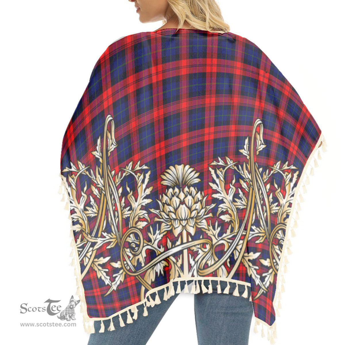 ScotsTee Shop Scottish McCracken Tartan Scotland Royal Golden Thistle Square Fringed Shawl