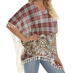 ScotsTee Shop Scottish MacPherson Dress Burgundy Dance Tartan Scotland Royal Golden Thistle Square Fringed Shawl