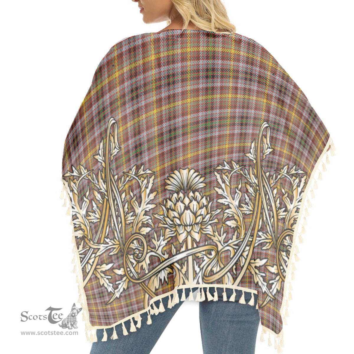 ScotsTee Shop Scottish McKay of Strathnaver Ancient Tartan Scotland Royal Golden Thistle Square Fringed Shawl