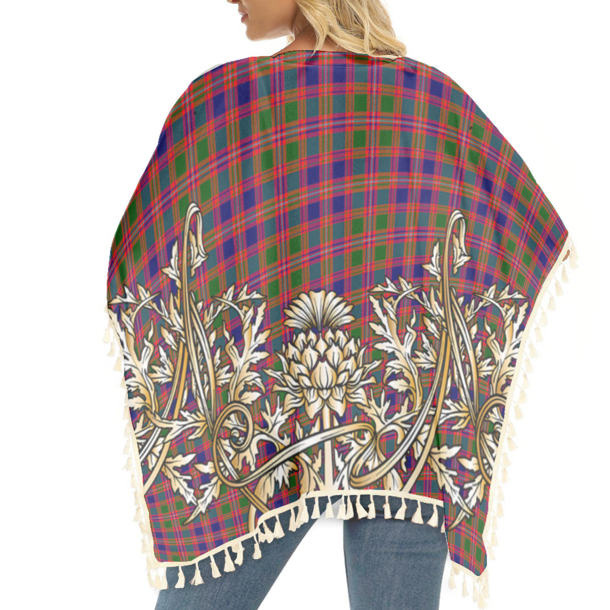 ScotsTee Shop Scottish MacIntyre Modern Tartan Scotland Royal Golden Thistle Square Fringed Shawl