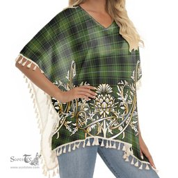 ScotsTee Shop Scottish MacIvor Hunting Tartan Scotland Royal Golden Thistle Square Fringed Shawl