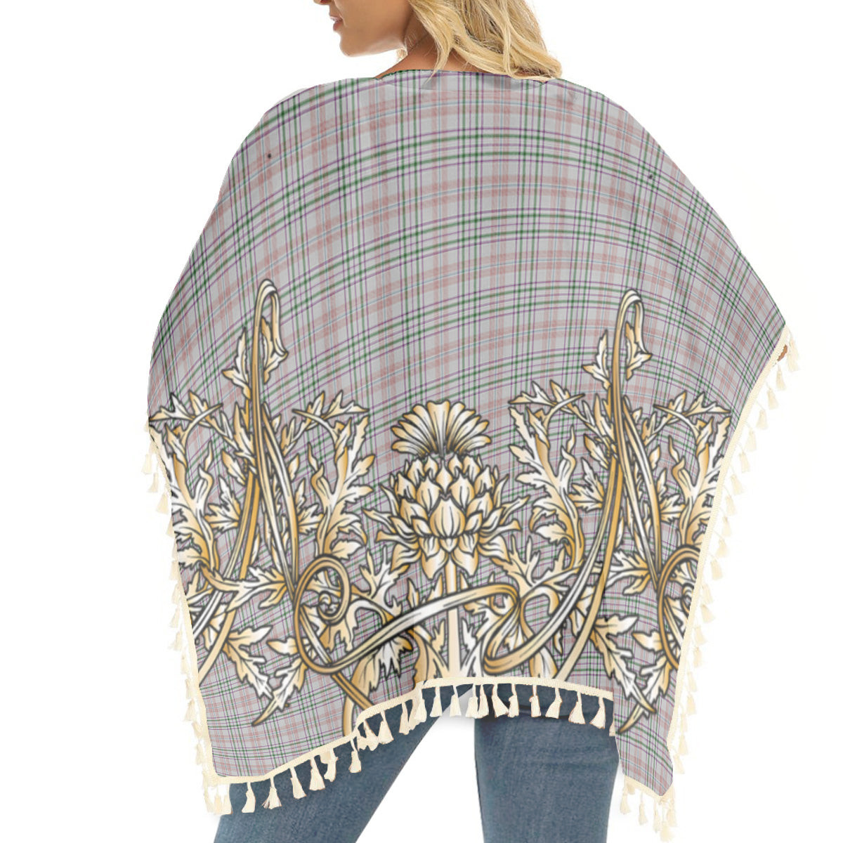 ScotsTee Shop Scottish Shaw Dress Tartan Scotland Royal Golden Thistle Square Fringed Shawl