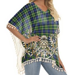 ScotsTee Shop Scottish MacKellar SC Tartan Scotland Royal Golden Thistle Square Fringed Shawl