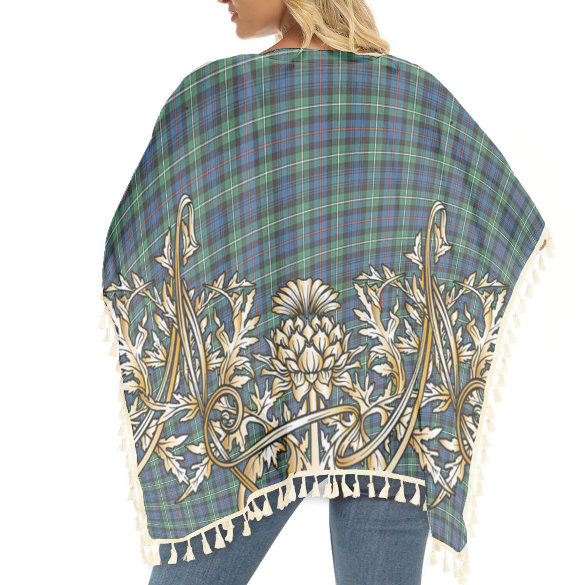 ScotsTee Shop Scottish McKenzie Ancient Tartan Scotland Royal Golden Thistle Square Fringed Shawl