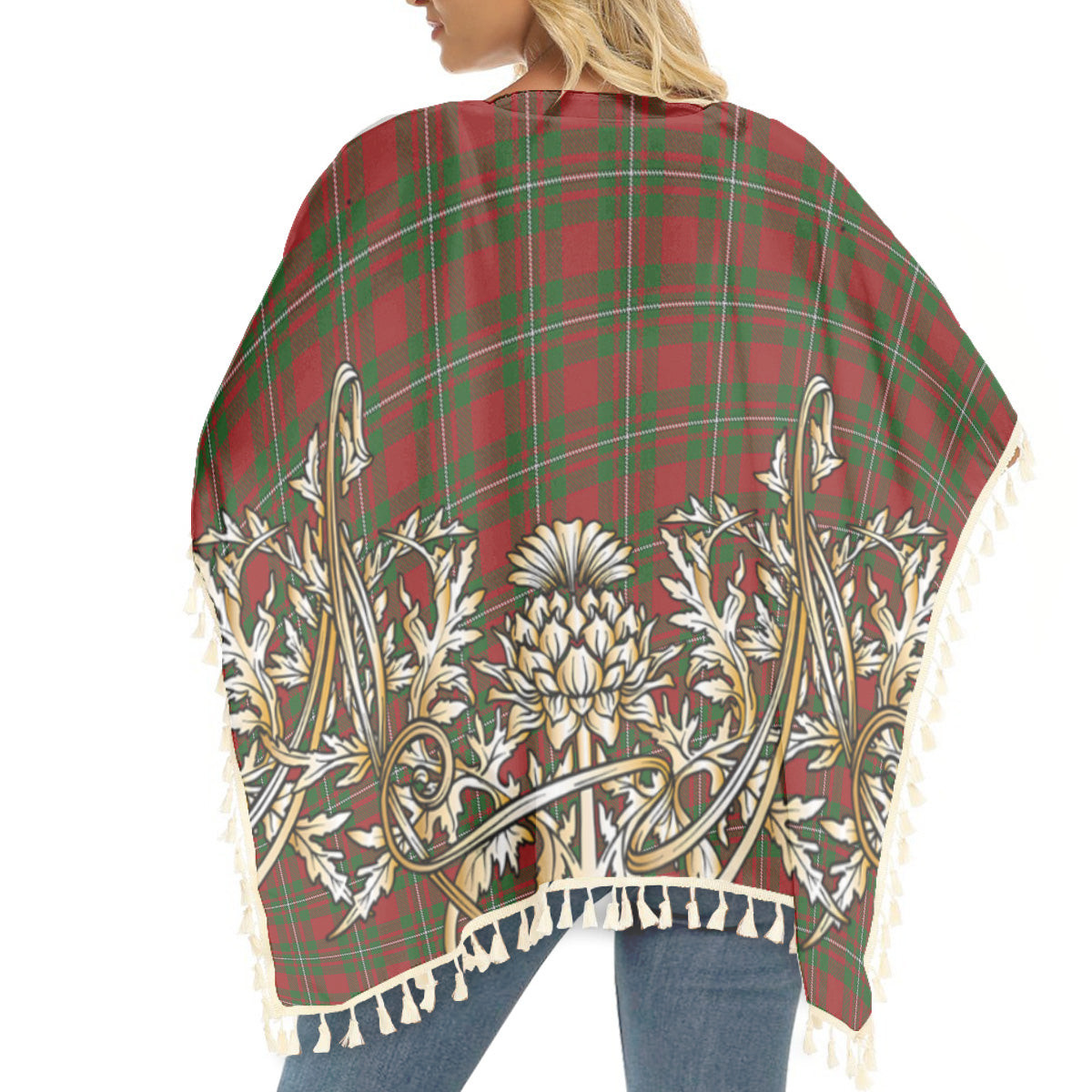 ScotsTee Shop Scottish MacGregor Modern Tartan Scotland Royal Golden Thistle Square Fringed Shawl