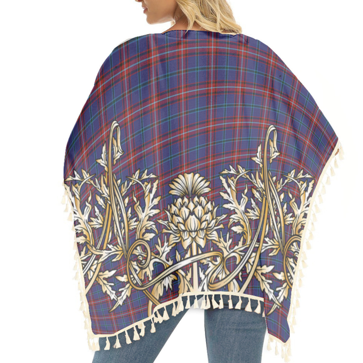 ScotsTee Shop Scottish Glenn Tartan Scotland Royal Golden Thistle Square Fringed Shawl