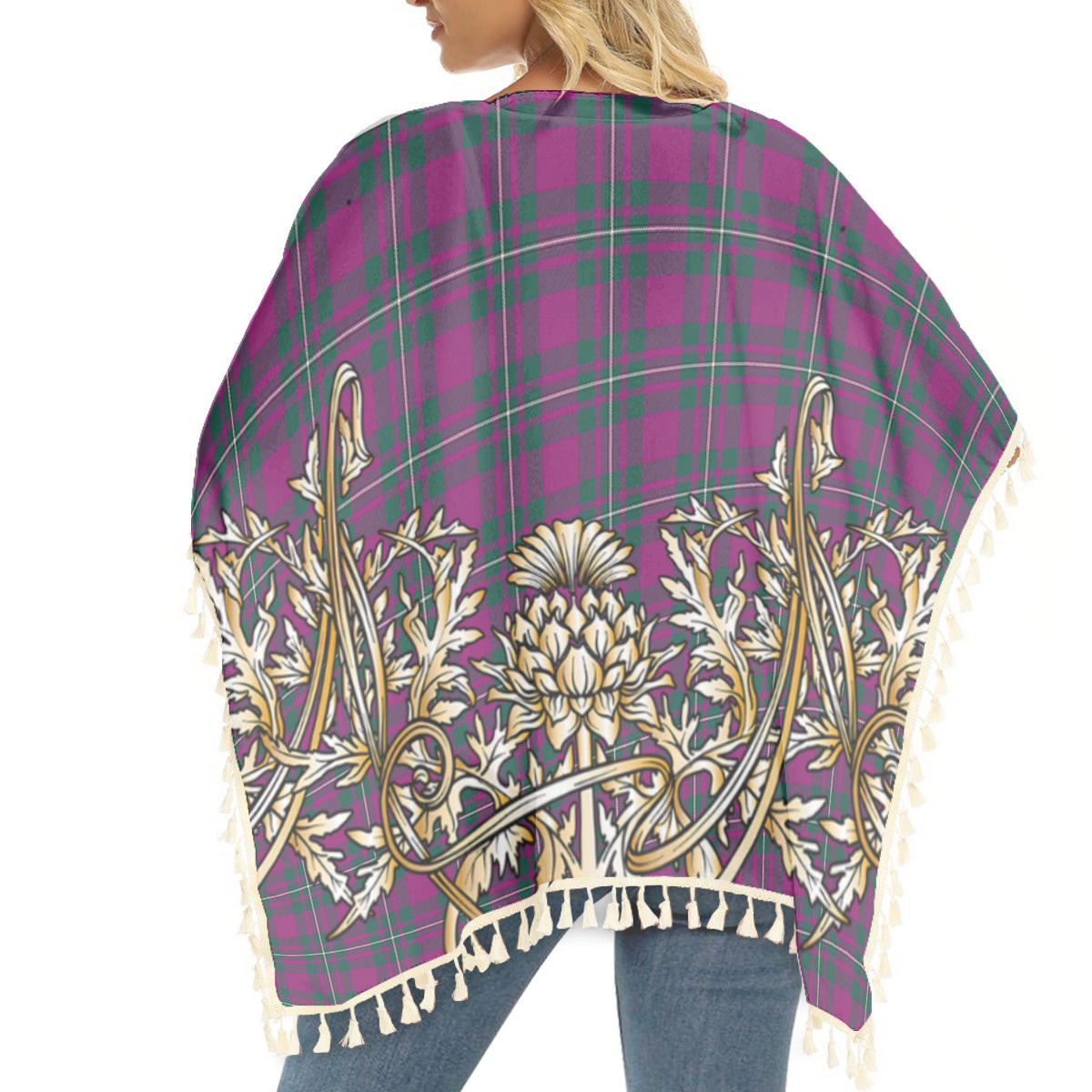 ScotsTee Shop Scottish Gregor Hunting Modern Tartan Scotland Royal Golden Thistle Square Fringed Shawl
