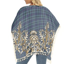 ScotsTee Shop Scottish Hannay Blue Tartan Scotland Royal Golden Thistle Square Fringed Shawl