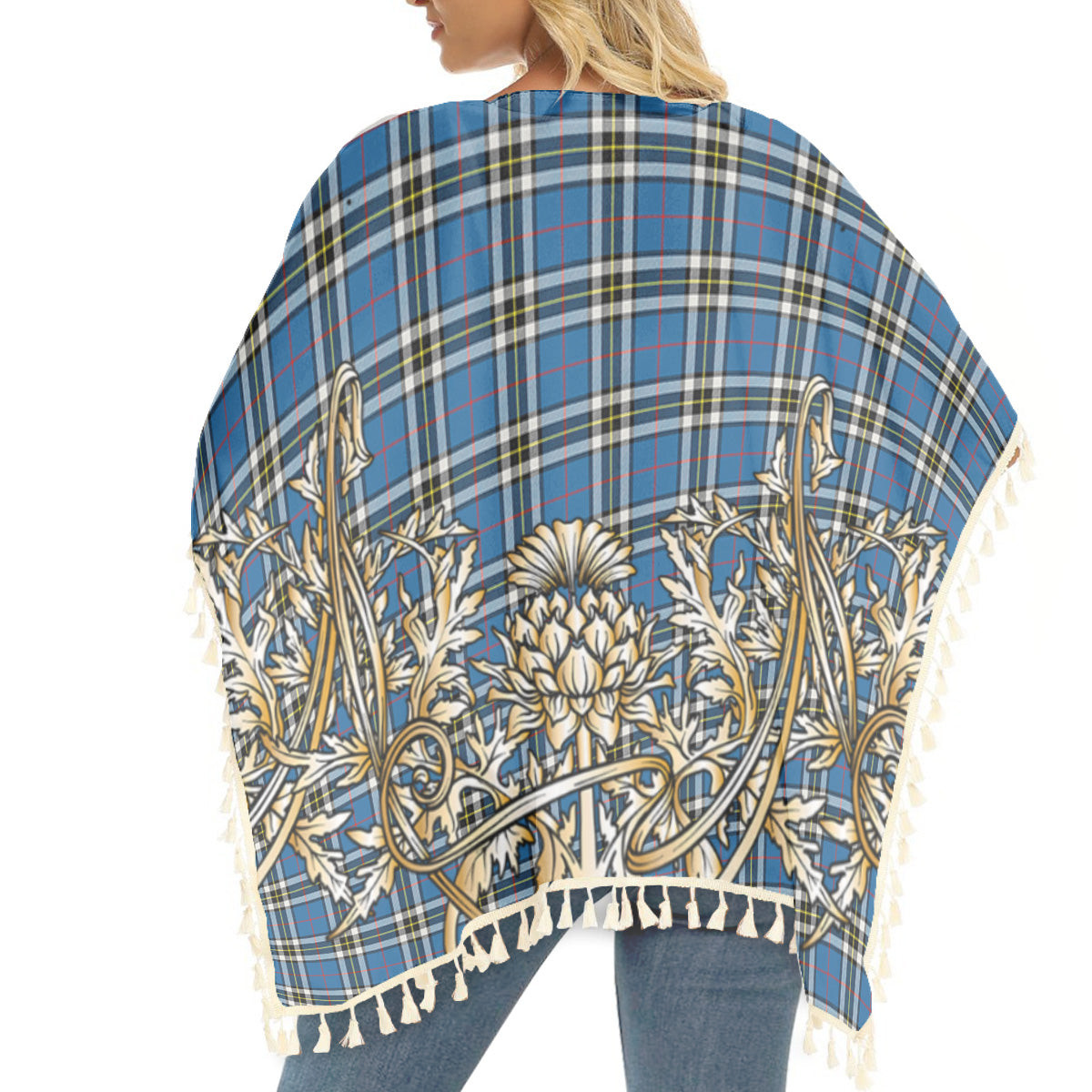 ScotsTee Shop Scottish McTavish Dress Modern Tartan Scotland Royal Golden Thistle Square Fringed Shawl