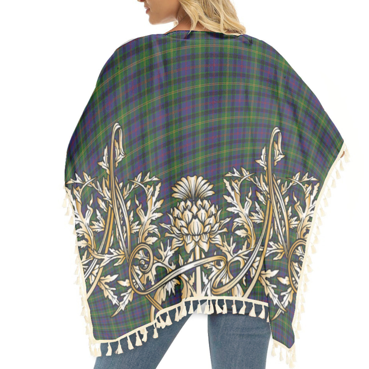 ScotsTee Shop Scottish Maresh Tartan Scotland Royal Golden Thistle Square Fringed Shawl