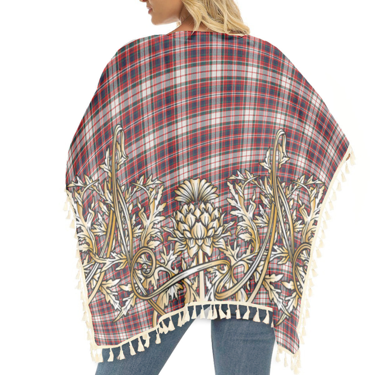 ScotsTee Shop Scottish McFarlane Dress Modern Tartan Scotland Royal Golden Thistle Square Fringed Shawl