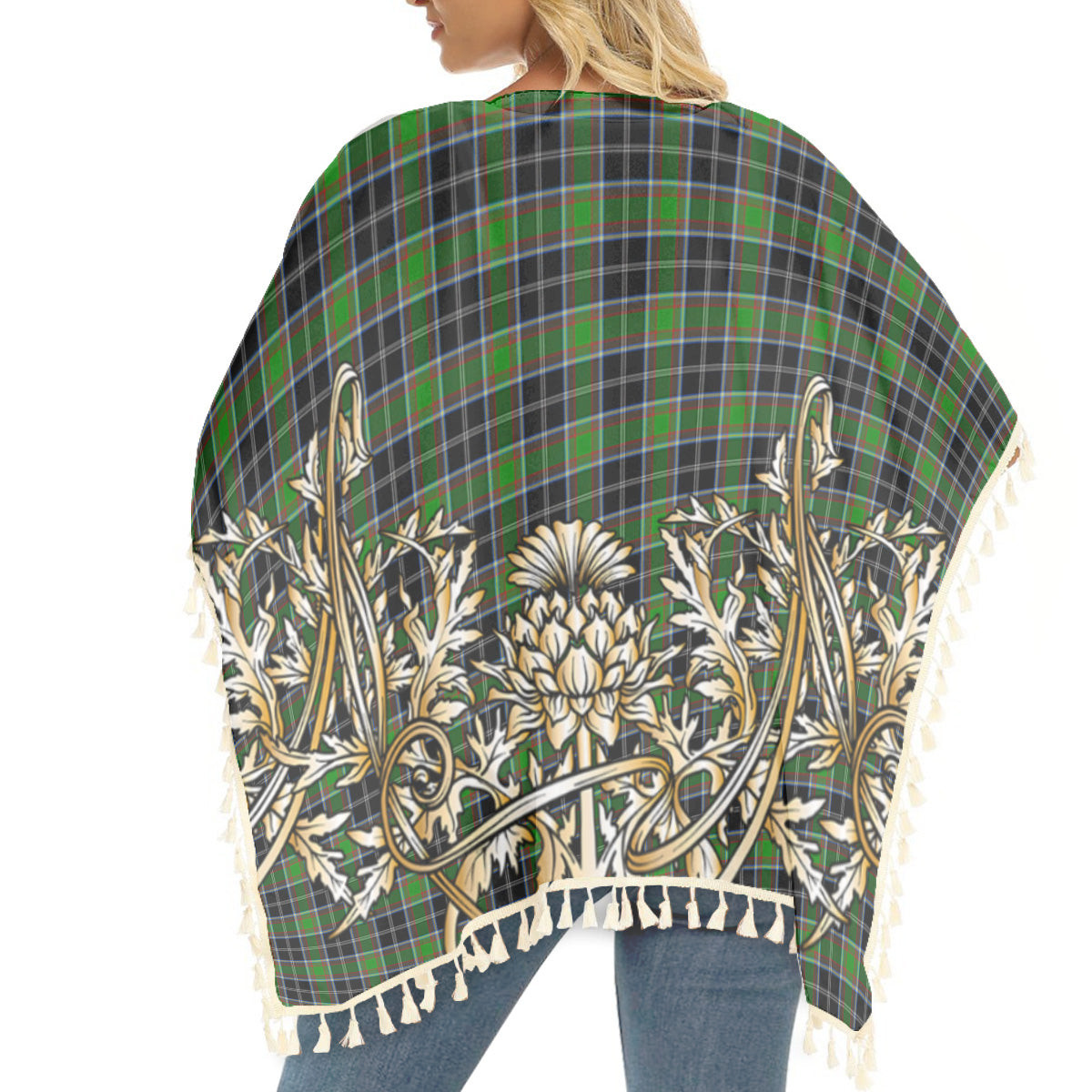 ScotsTee Shop Scottish Webster SC Tartan Scotland Royal Golden Thistle Square Fringed Shawl