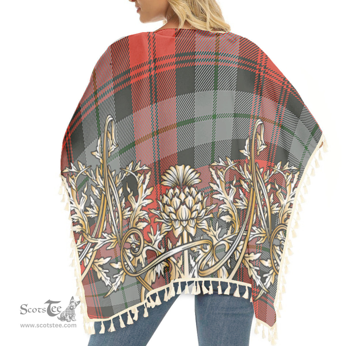 ScotsTee Shop Scottish MacLachlan Weathered Tartan Scotland Royal Golden Thistle Square Fringed Shawl