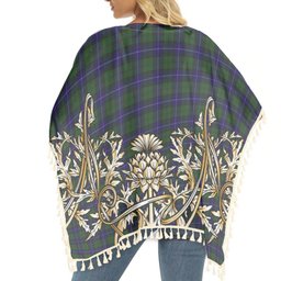 ScotsTee Shop Scottish Urquhart White Line Tartan Scotland Royal Golden Thistle Square Fringed Shawl