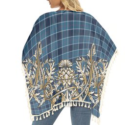 ScotsTee Shop Scottish US Navy Modern Tartan Scotland Royal Golden Thistle Square Fringed Shawl