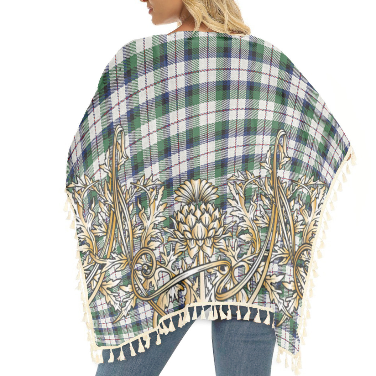 ScotsTee Shop Scottish MacNachten Dress Modern Tartan Scotland Royal Golden Thistle Square Fringed Shawl