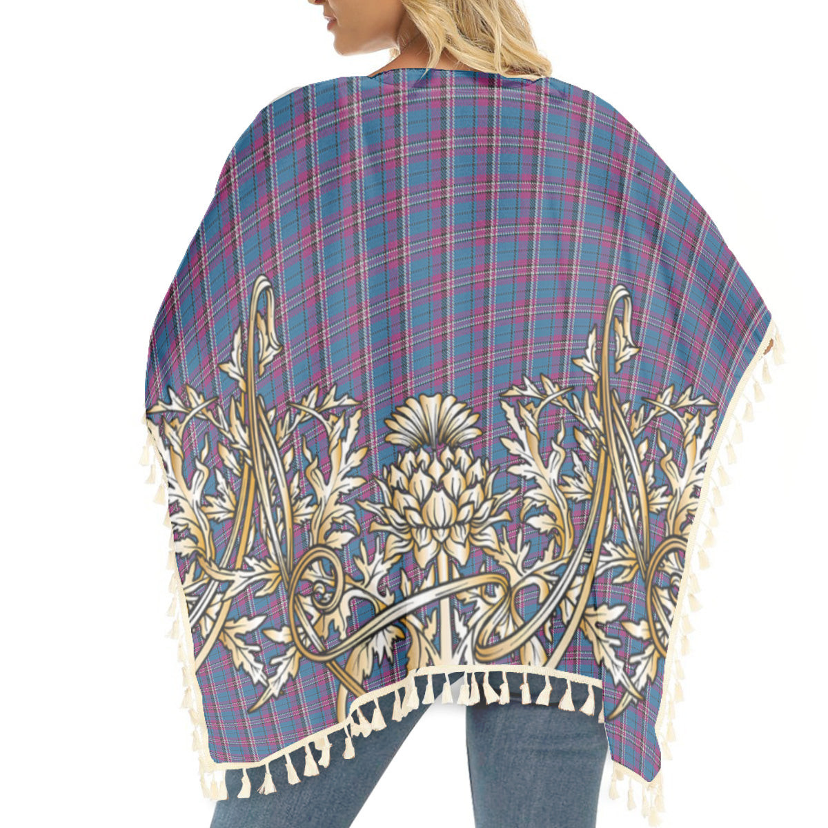 ScotsTee Shop Scottish Yale College, Wrexham Tartan Scotland Royal Golden Thistle Square Fringed Shawl