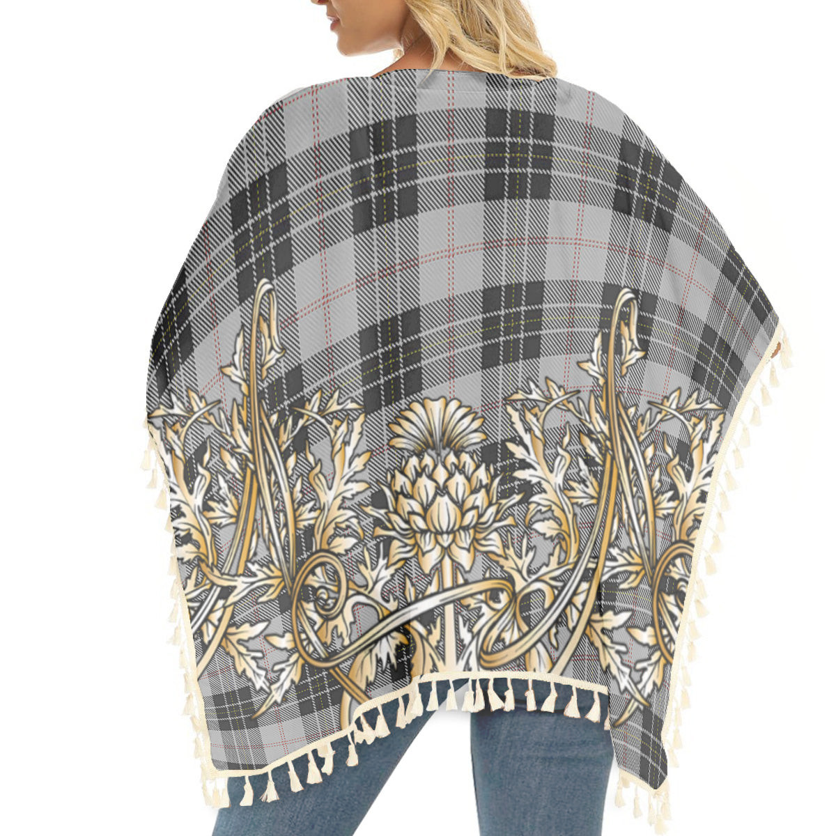 ScotsTee Shop Scottish MacPherson Dress Tartan Scotland Royal Golden Thistle Square Fringed Shawl