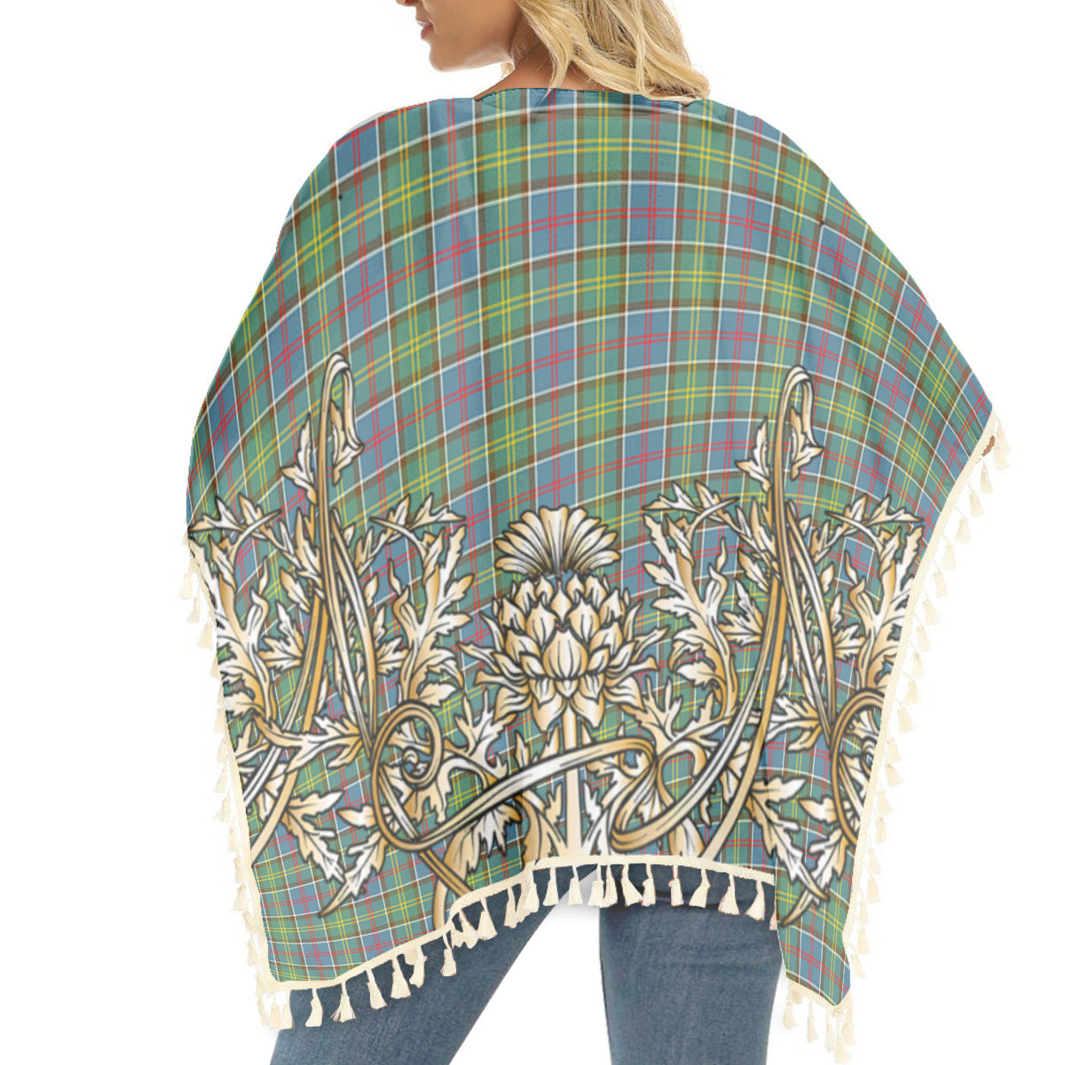 ScotsTee Shop Scottish Whitelaw Tartan Scotland Royal Golden Thistle Square Fringed Shawl