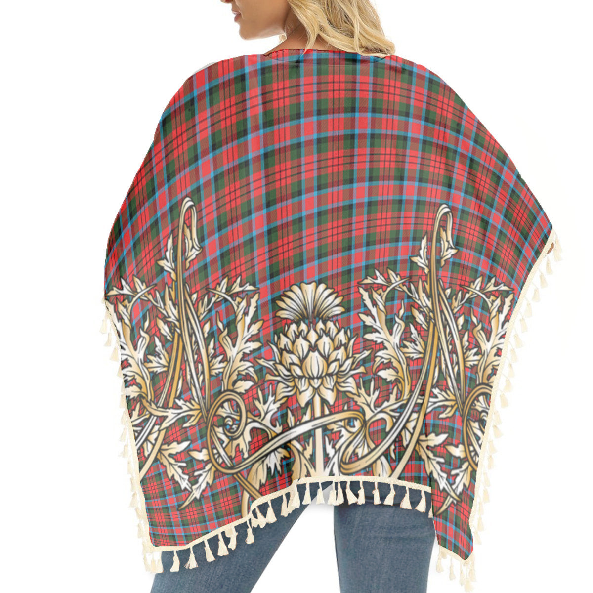 ScotsTee Shop Scottish MacDuff Modern SC Tartan Scotland Royal Golden Thistle Square Fringed Shawl