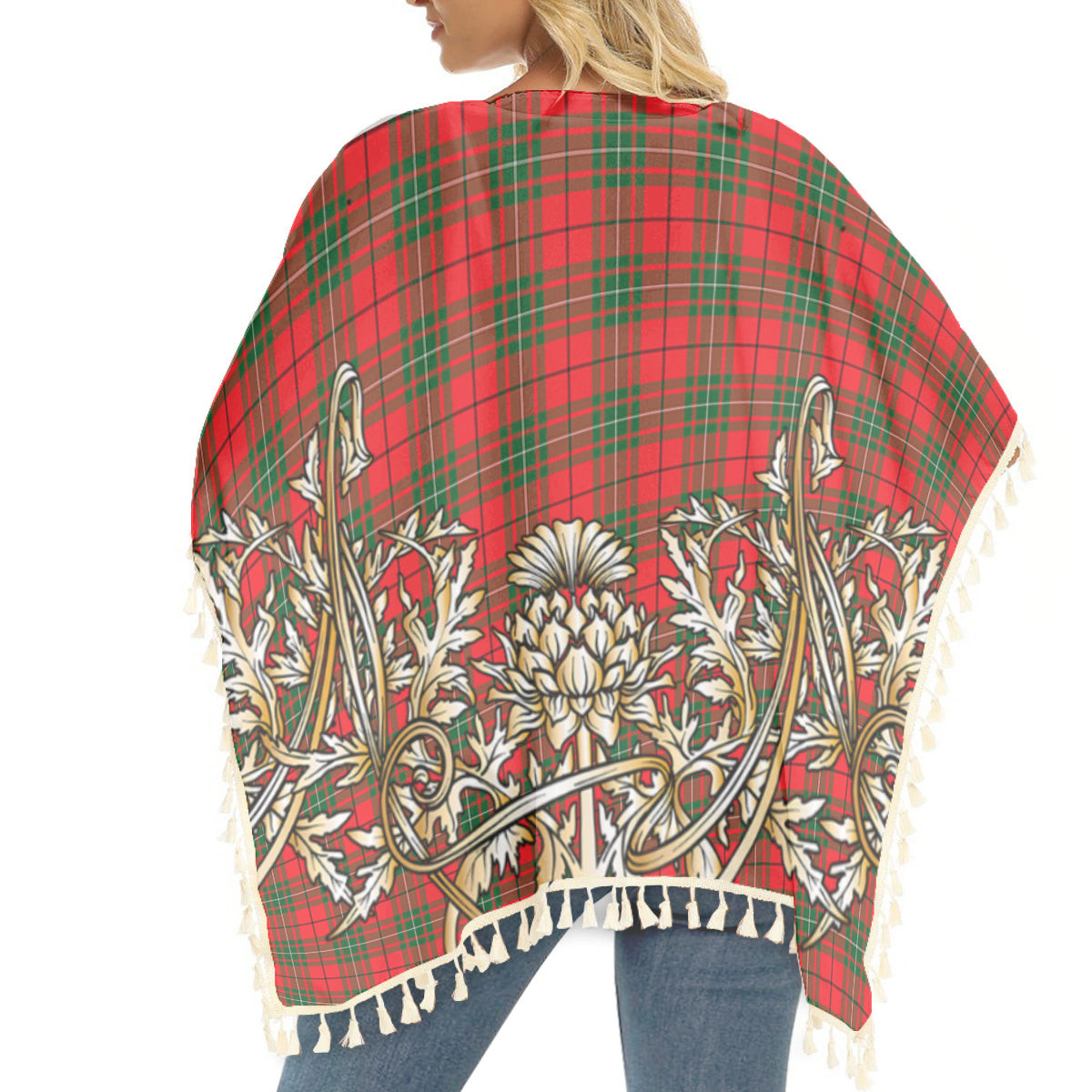 ScotsTee Shop Scottish MacAulay Modern Tartan Scotland Royal Golden Thistle Square Fringed Shawl