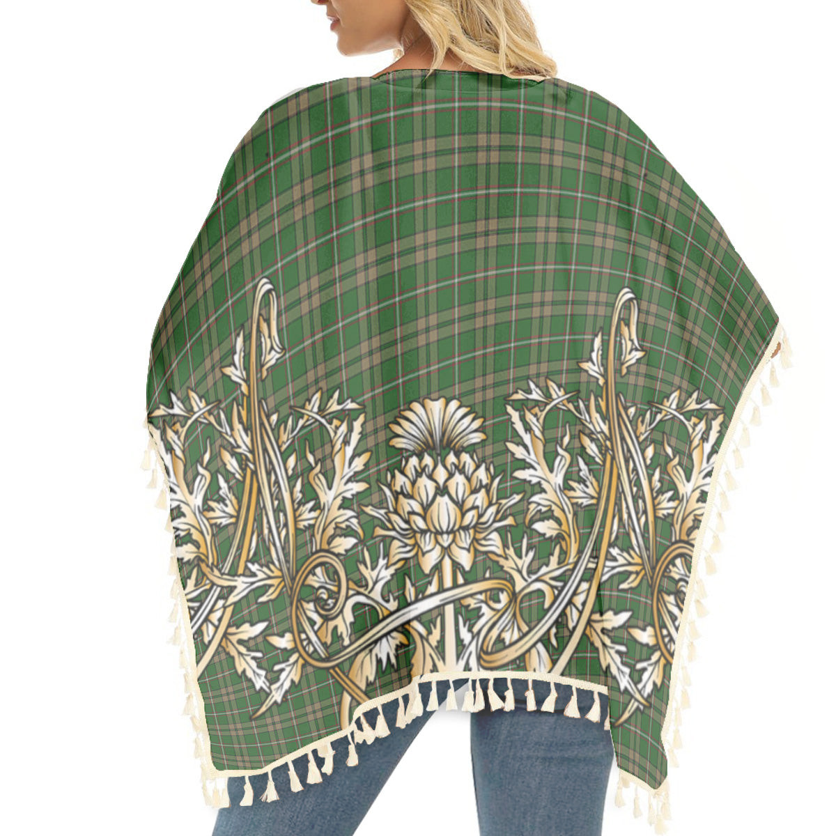 ScotsTee Shop Scottish O'Neill Tartan Scotland Royal Golden Thistle Square Fringed Shawl